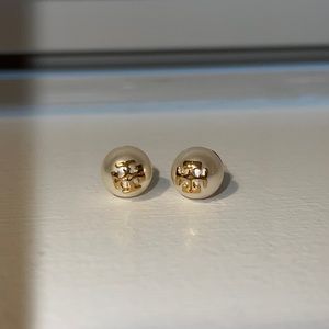 Tory Burch crystal pearl logo stud earrings, like new!